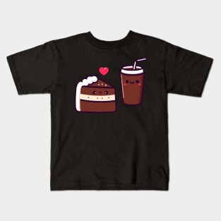 Kawaii Chocolate Cake and Cola Drink Couple with a Heart | Cute Kawaii Food Art Kids T-Shirt